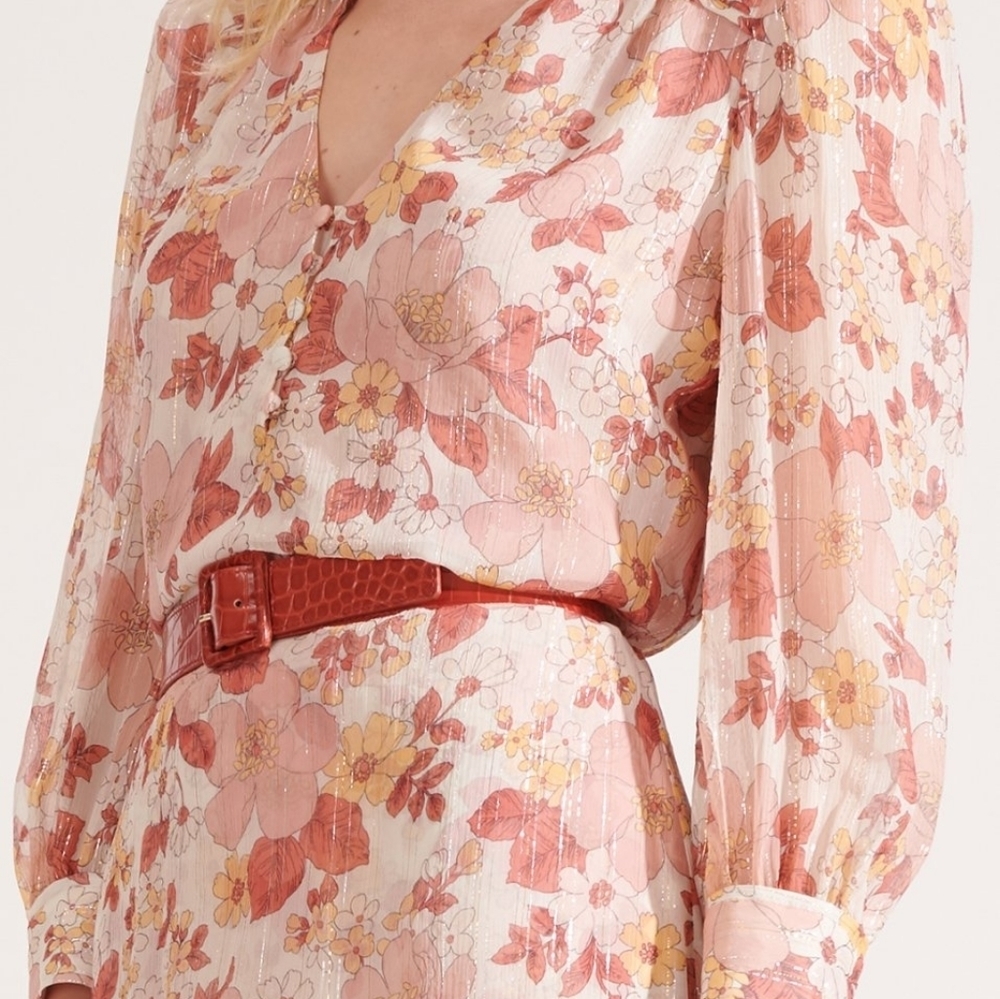 Veronica Beard Floral Cybil Melon Dress 4 - Picture 3 of 14